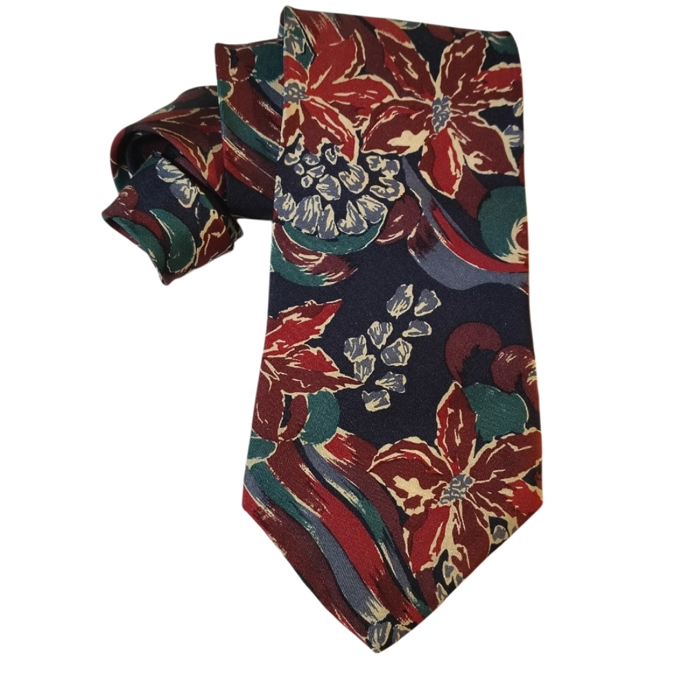 Vintage Bugatti Silk Tie Statement Floral in Burgundy & Navy